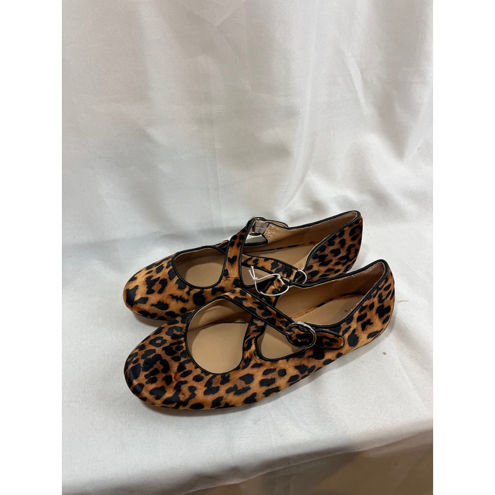 A New Day Womens Leopard Print Crisscross Mary Jane Flats Brown Size 8